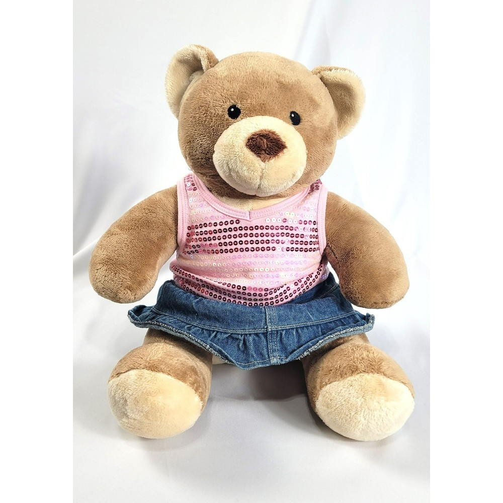 Build A Bear plush jean skirt pink top BAB teddy bear girly